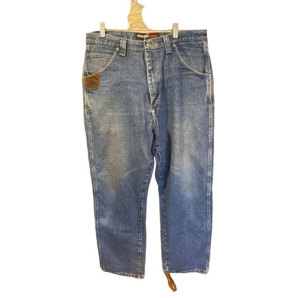 Wrangler Men's Riggs Workwear Jeans Leather Hook Tool Pockets Denim Straight Leg - Picture 3 of 14